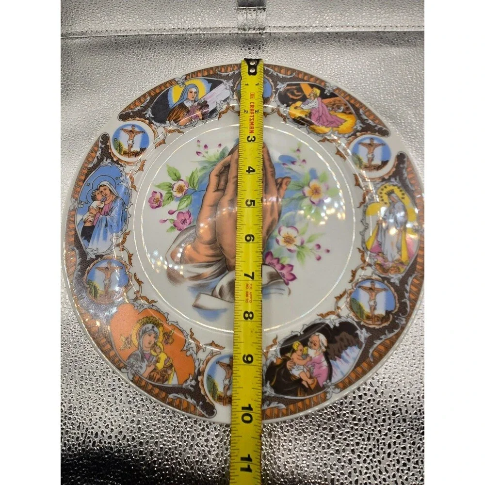 Praying Hands Religous Plate Catholic Made In Japan Mary Jesus porcelain
